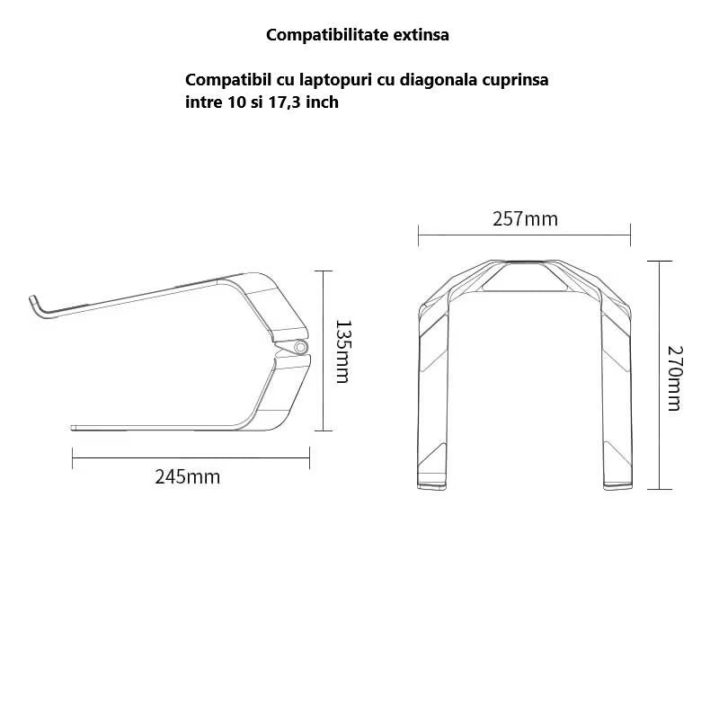 Stand Laptop din Aluminiu, Ergonomic, Pliabil, Portabil, Inaltime Reglabila, cu axa de rotatie 150 de grade