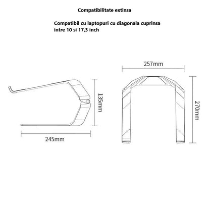 Stand Laptop din Aluminiu, Ergonomic, Pliabil, Portabil, Inaltime Reglabila, cu axa de rotatie 150 de grade