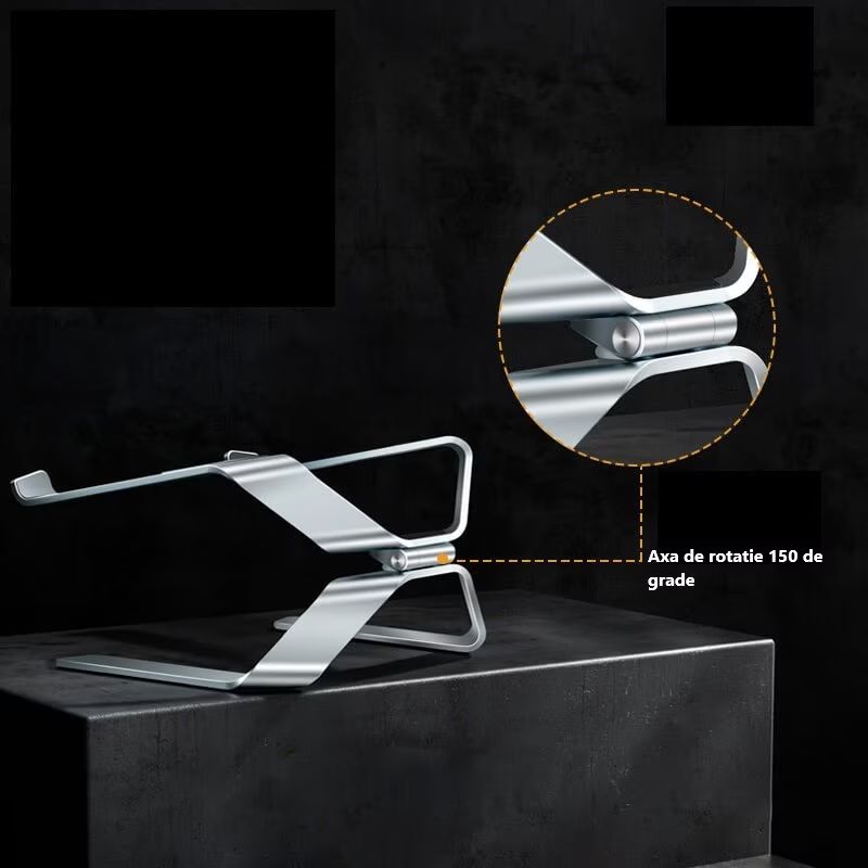 Stand Laptop din Aluminiu, Ergonomic, Pliabil, Portabil, Inaltime Reglabila, cu axa de rotatie 150 de grade