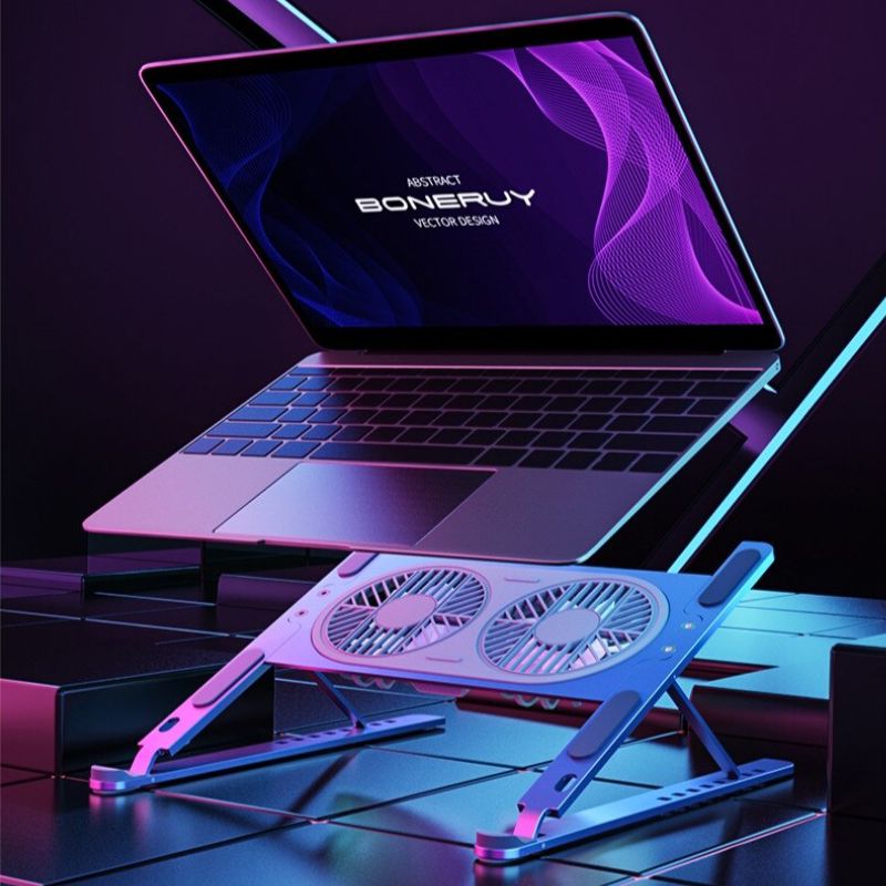 Cooler Stand Laptop, Cu 2 ventilatoare, Reglabil, Ergonomic, din Aluminiu Durabil