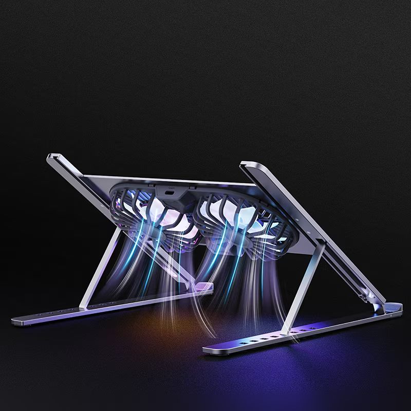 Cooler Stand Laptop, Cu 2 ventilatoare, Reglabil, Ergonomic, din Aluminiu Durabil
