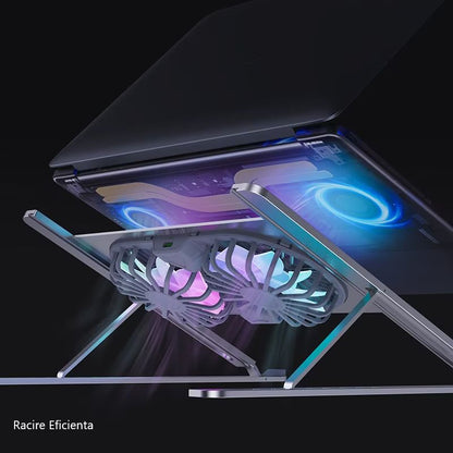 Cooler Stand Laptop, Cu 2 ventilatoare, Reglabil, Ergonomic, din Aluminiu Durabil
