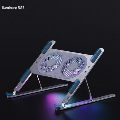 Cooler Stand Laptop, Cu 2 ventilatoare, Reglabil, Aluminiu Durabil, Cu 8 trepte de inaltime