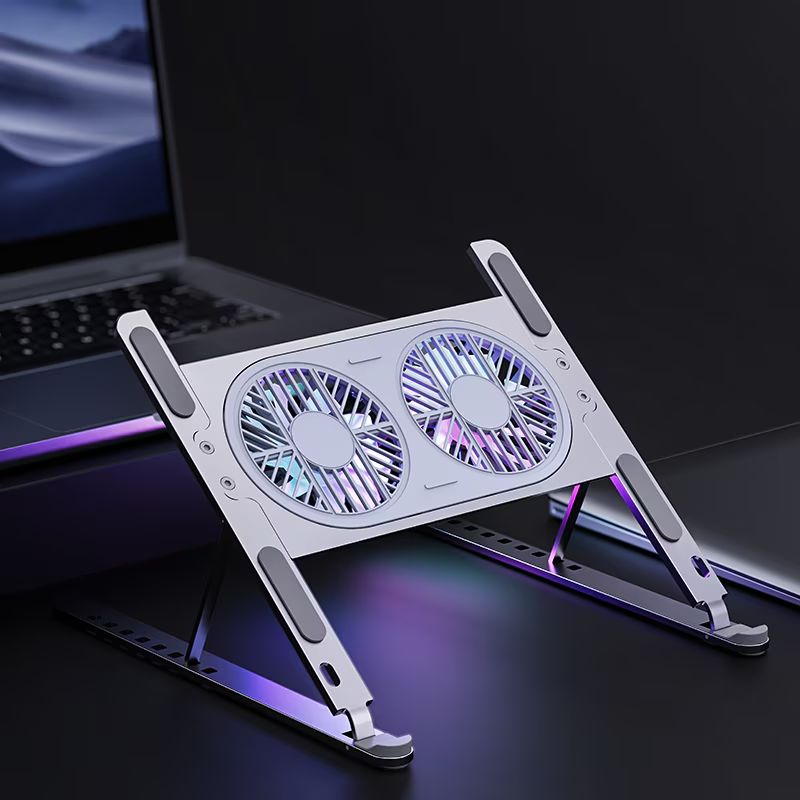 Cooler Stand Laptop, Cu 2 ventilatoare, Reglabil, Ergonomic, din Aluminiu Durabil
