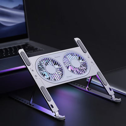 Cooler Stand Laptop, Cu 2 ventilatoare, Reglabil, Ergonomic, din Aluminiu Durabil