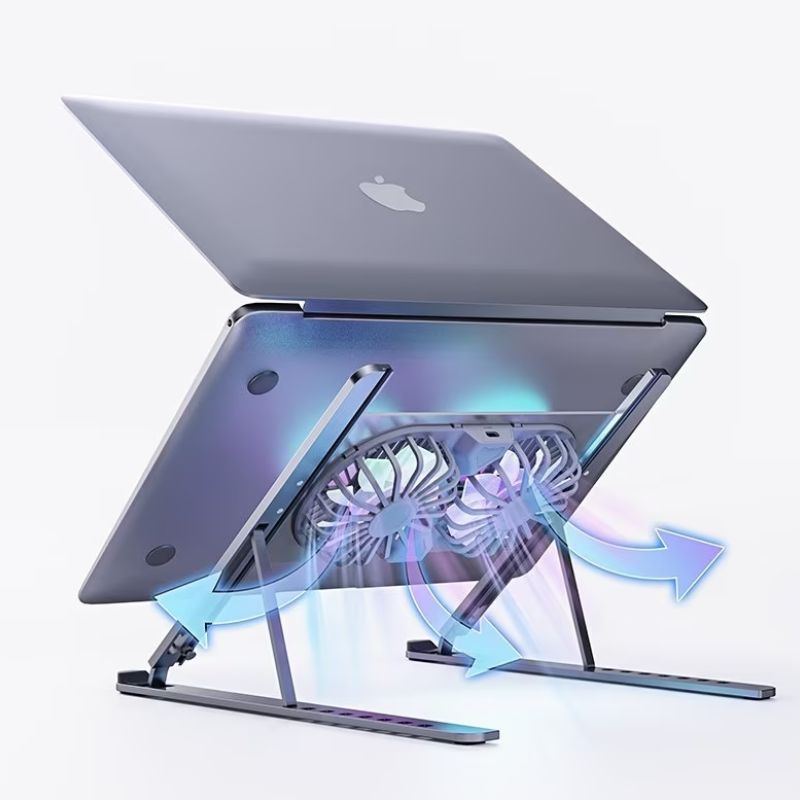Cooler Stand Laptop, Cu 2 ventilatoare, Reglabil, Aluminiu Durabil, Cu 8 trepte de inaltime