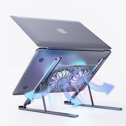 Cooler Stand Laptop, Cu 2 ventilatoare, Reglabil, Aluminiu Durabil, Cu 8 trepte de inaltime