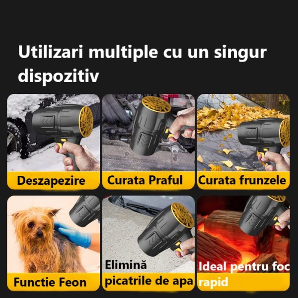 Suflantă de Aer Portabilă 36V, cu 2 Acumulatori 3000mAh, 4 Viteze, 32.000 RPM, Pentru Frunze, Praful din Curte, Grătar sau Zăpadă Ușoară - Imagine 4