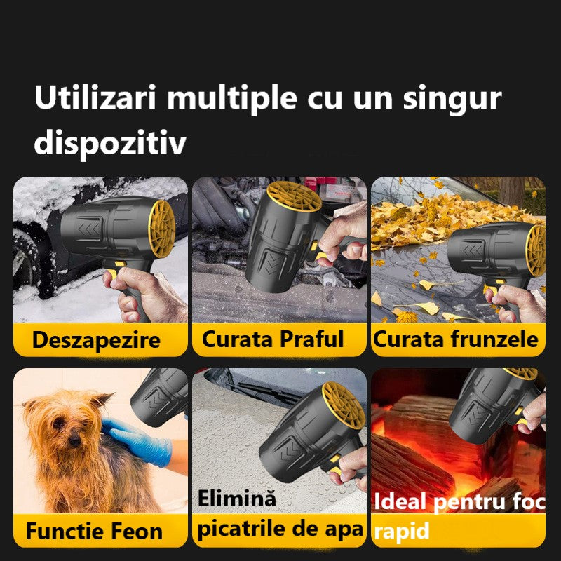 Suflantă de Aer Portabilă 36V, cu 2 Acumulatori 3000mAh, 4 Viteze, 32.000 RPM, Pentru Frunze, Praful din Curte, Grătar sau Zăpadă Ușoară