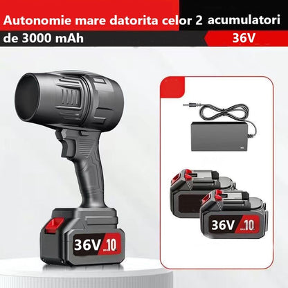 Suflantă de Aer Portabilă 36V, cu 2 Acumulatori 3000mAh, 4 Viteze, 32.000 RPM, Pentru Frunze, Praful din Curte, Grătar sau Zăpadă Ușoară