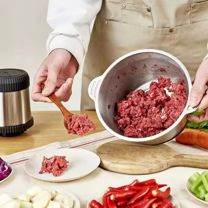 Tocator Electric de bucătărie Pentru Carne, Legume si verdeturi, cu Bol din inox 5L, 1000W, Profesional Capacitate mare, 4 Lame otel, Motor electric