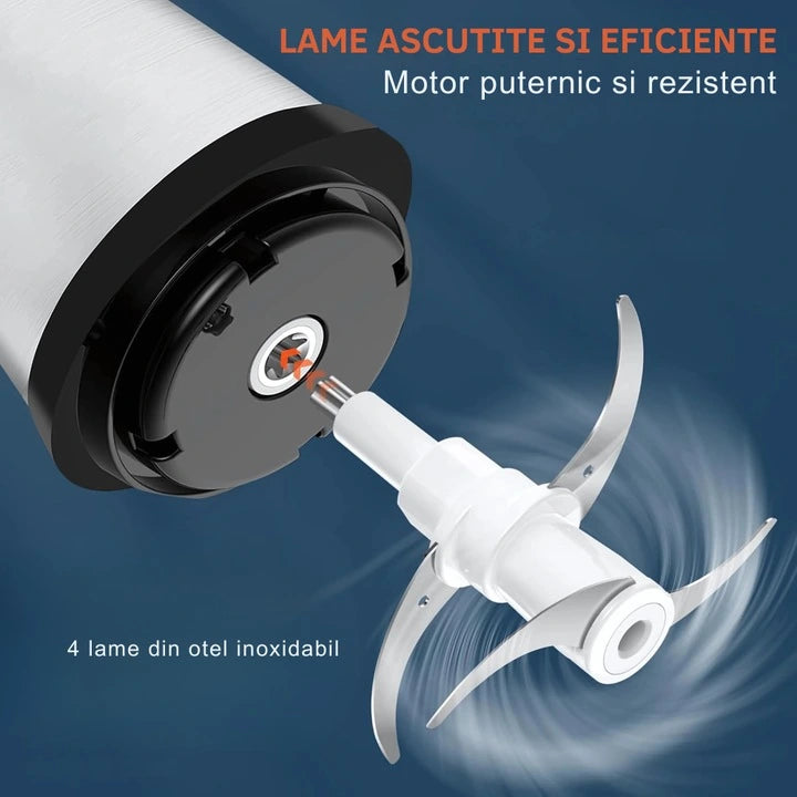 Tocator Electric de bucătărie Pentru Carne, Legume si verdeturi, cu Bol din inox 5L, 1000W, Profesional Capacitate mare, 4 Lame otel, Motor electric