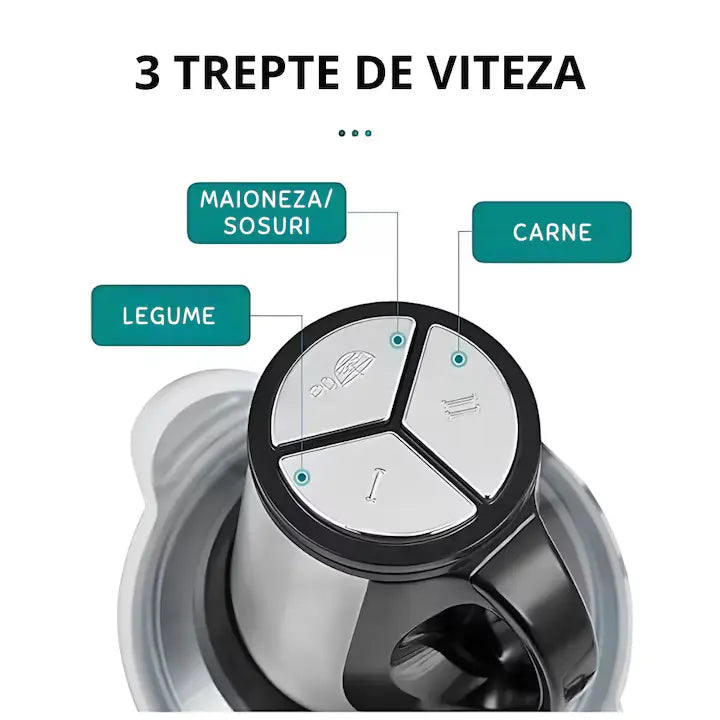Tocator Electric de bucătărie Pentru Carne, Legume si verdeturi, cu Bol din inox 5L, 1000W, Profesional Capacitate mare, 4 Lame otel, Motor electric