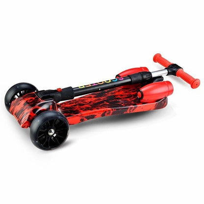 Trotineta pentru Copii cu Efect de Fum, Lumini LED Multicolore si 3 Roti Late pentru Stabilitate, Ghidon Reglabil pe Inaltime, Platforma Antiderapanta, Design Sport Rosu-Negru, pentru Baieti si Fete