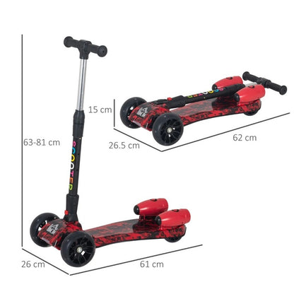 Trotineta pentru Copii cu Efect de Fum, Lumini LED Multicolore si 3 Roti Late pentru Stabilitate, Ghidon Reglabil pe Inaltime, Platforma Antiderapanta, Design Sport Rosu-Negru, pentru Baieti si Fete