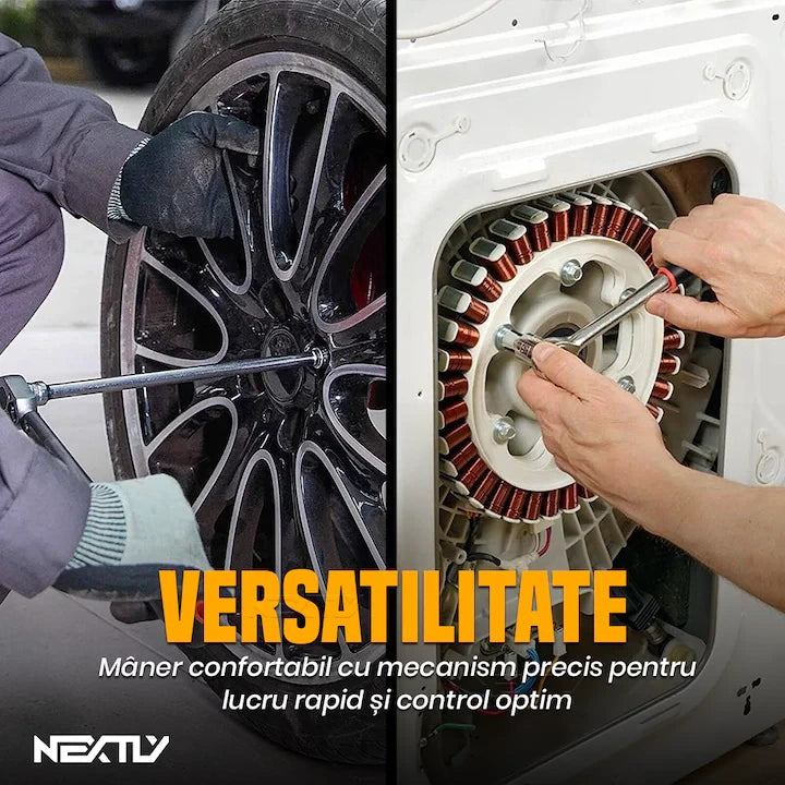 Trusă de Scule Profesională 108 Piese, Set Chei Tubulare cu Clichet 72 Dinți, Biți, Prelungitoare și Adaptoare, Oțel Crom-Vanadiu, Geanta de Transport, Ideală pentru Reparații Auto, Casă și Atelier