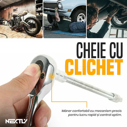 Trusă de Scule Profesională 108 Piese, Set Chei Tubulare cu Clichet 72 Dinți, Biți, Prelungitoare și Adaptoare, Oțel Crom-Vanadiu, Geanta de Transport, Ideală pentru Reparații Auto, Casă și Atelier