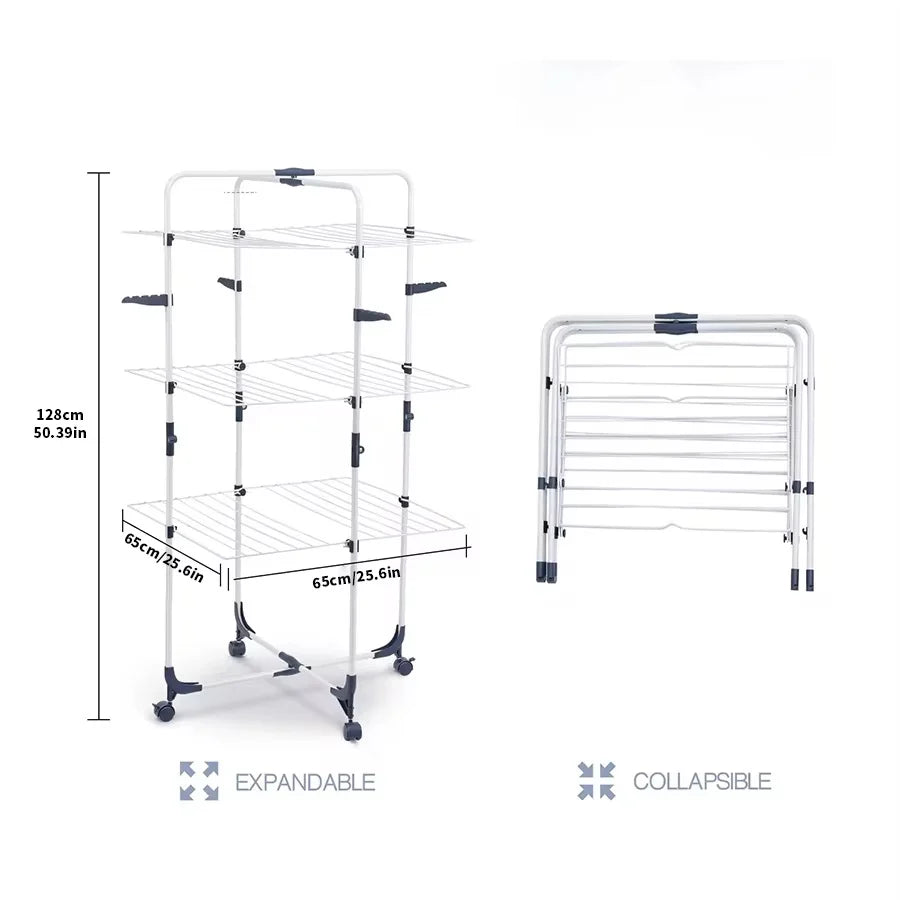 Uscător de Rufe Vertical Pliabil cu 3 Etaje și Roți Extensibil Design Compact si Rezistent din Aluminiu