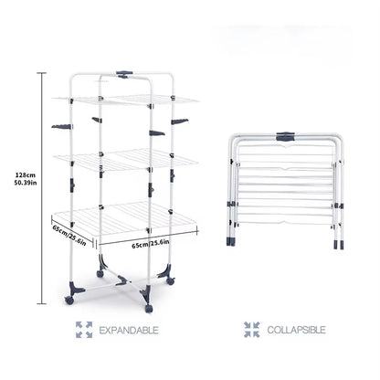 Uscător de Rufe Vertical Pliabil cu 3 Etaje și Roți Extensibil Design Compact si Rezistent din Aluminiu