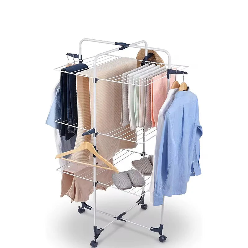 Uscător de Rufe Vertical Pliabil cu 3 Etaje și Roți Extensibil Design Compact si Rezistent din Aluminiu