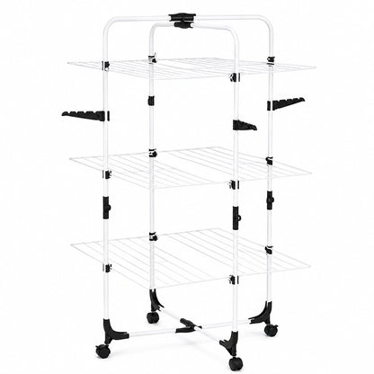 Uscător de Rufe Vertical Pliabil cu 3 Etaje și Roți Extensibil Design Compact si Rezistent din Aluminiu