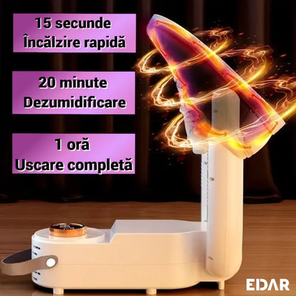Uscător Electric Profesional pentru Încălțăminte cu Aer Cald 360°, Temperatură Reglabilă, Funcție de Dezinfectare UVC, Elimină Umiditatea, Mirosurile și Bacteriile, Potrivit pentru Pantofi Sport, Ghete, Bocanci, Cizme și Încălțăminte pentru Copii