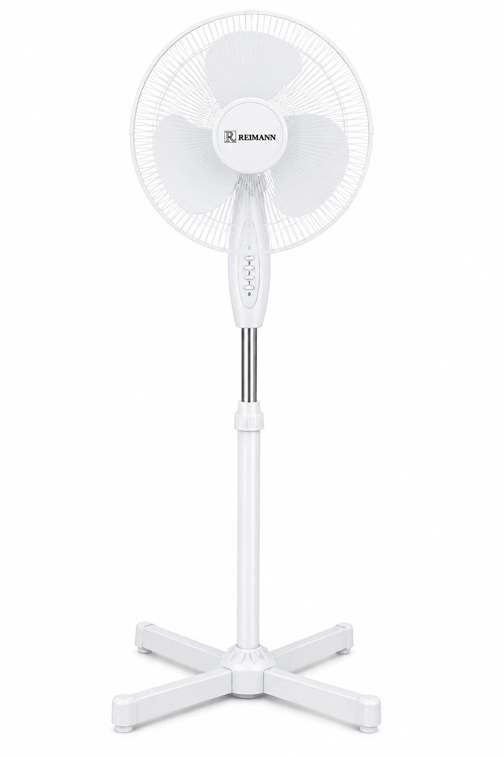 Ventilator cu picior REIMANN 40 cm, Oscilație, 3 Trepte de Viteză, 50W Înălțime Reglabilă, Funcționare Silențioasă, Fabricat în România Alb