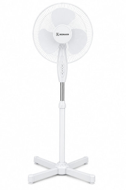 Ventilator cu picior REIMANN 40 cm, Oscilație, 3 Trepte de Viteză, 50W Înălțime Reglabilă, Funcționare Silențioasă, Fabricat în România Alb