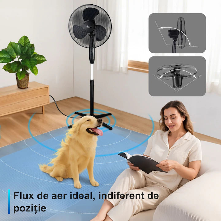 Ventilator cu picior Inteligent 3 în 1, Control prin Aplicație și Telecomandă, 3 Viteze, Timer, 40W, afisaj LED, Oscilație orizontala