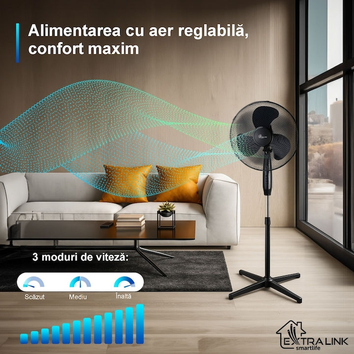 Ventilator cu picior Inteligent 3 în 1, Control prin Aplicație și Telecomandă, 3 Viteze, Timer, 40W, afisaj LED, Oscilație orizontala