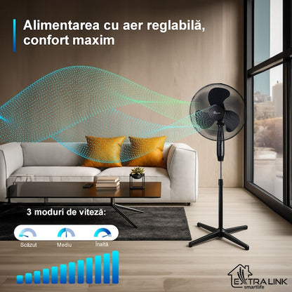 Ventilator cu picior Inteligent 3 în 1, Control prin Aplicație și Telecomandă, 3 Viteze, Timer, 40W, afisaj LED, Oscilație orizontala