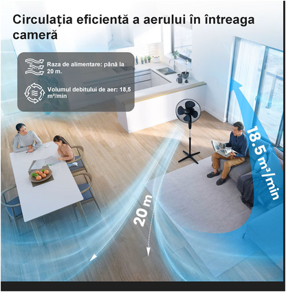 Ventilator cu picior Inteligent 3 în 1, Control prin Aplicație și Telecomandă, 3 Viteze, Timer, 40W, afisaj LED, Oscilație orizontala