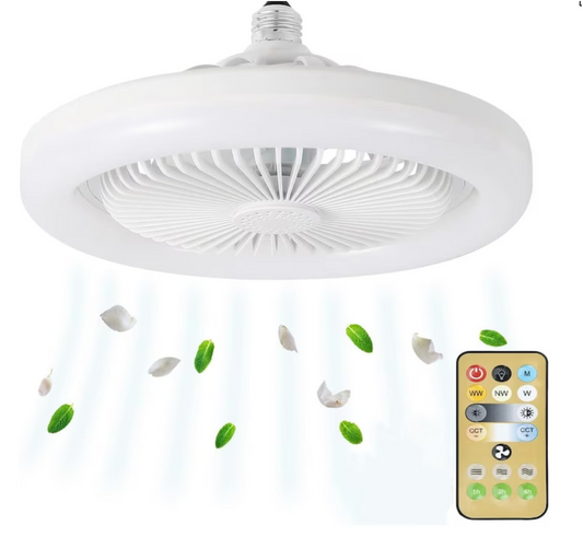 Ventilator de Tavan Tip Lustra, Telecomanda, iluminat LED, 23W, Reglare unghi 360°, Lumina reglabila, Silentios