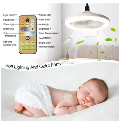 Ventilator de Tavan Tip Lustra, Telecomanda, iluminat LED, 23W, Reglare unghi 360°, Lumina reglabila, Silentios