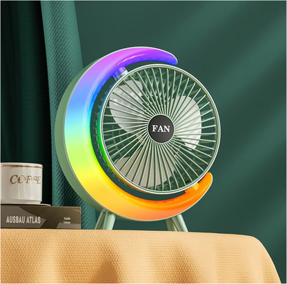 Ventilator Portabil pentru Birou – 3 Viteze, Acumulator 1800mAh, Iluminat RGB, Reglare unghi 180°, USB Reîncărcabil, Silențios și Compact