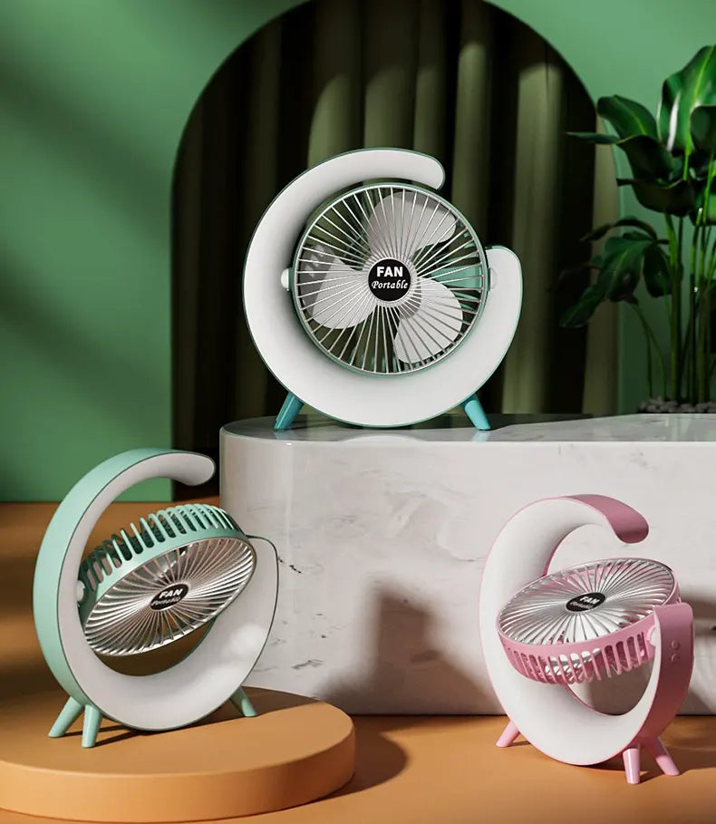 Ventilator Portabil pentru Birou – 3 Viteze, Acumulator 1800mAh, Iluminat RGB, Reglare unghi 180°, USB Reîncărcabil, Silențios și Compact