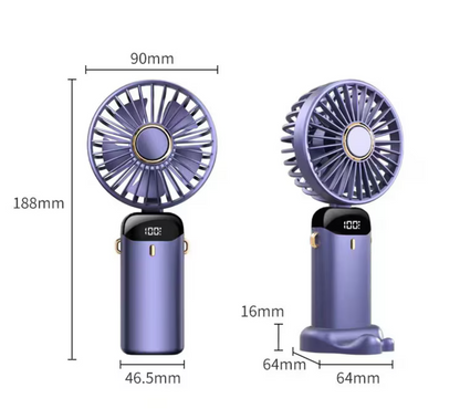 Ventilator Ultra Portabil, 3 in 1, Orientare ajustabila, 5 Trepte de Viteza, acumulator, de Mana, Birou, Pliabil, Ecran LCD, Albastru