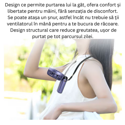 Ventilator Ultra Portabil, 3 in 1, Orientare ajustabila, 5 Trepte de Viteza, acumulator, de Mana, Birou, Pliabil, Ecran LCD, Albastru