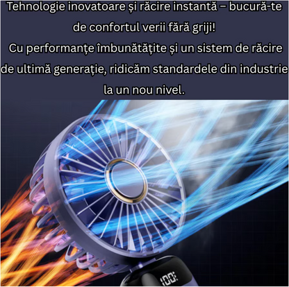 Ventilator Ultra Portabil, 3 in 1, Orientare ajustabila, 5 Trepte de Viteza, acumulator, de Mana, Birou, Pliabil, Ecran LCD, Albastru